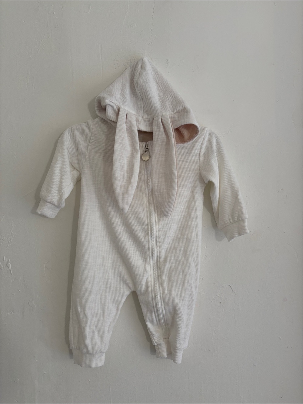 Soft Cream Baby One-Piece Hoodie Romper with Bunny Ears
